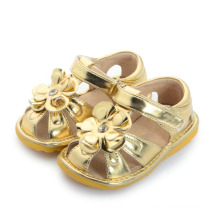 Gold Big Flower Baby Squeaky Sandals